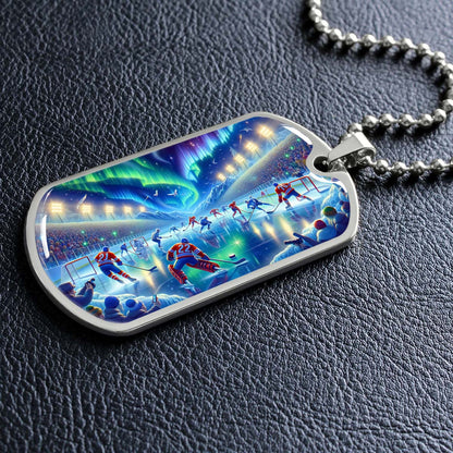 Ice Hockey - HKD017 - Spectacular Northern Lights NHL Game - Ice Hockey Dog Tag - Military Ball Chain - Luxury Dog Tag