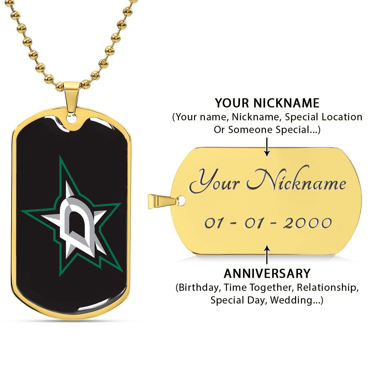 Ice Hockey - HKD023 - Dallas Stars Sports - Ice Hockey Dog Tag - Military Ball Chain - Luxury Dog Tag