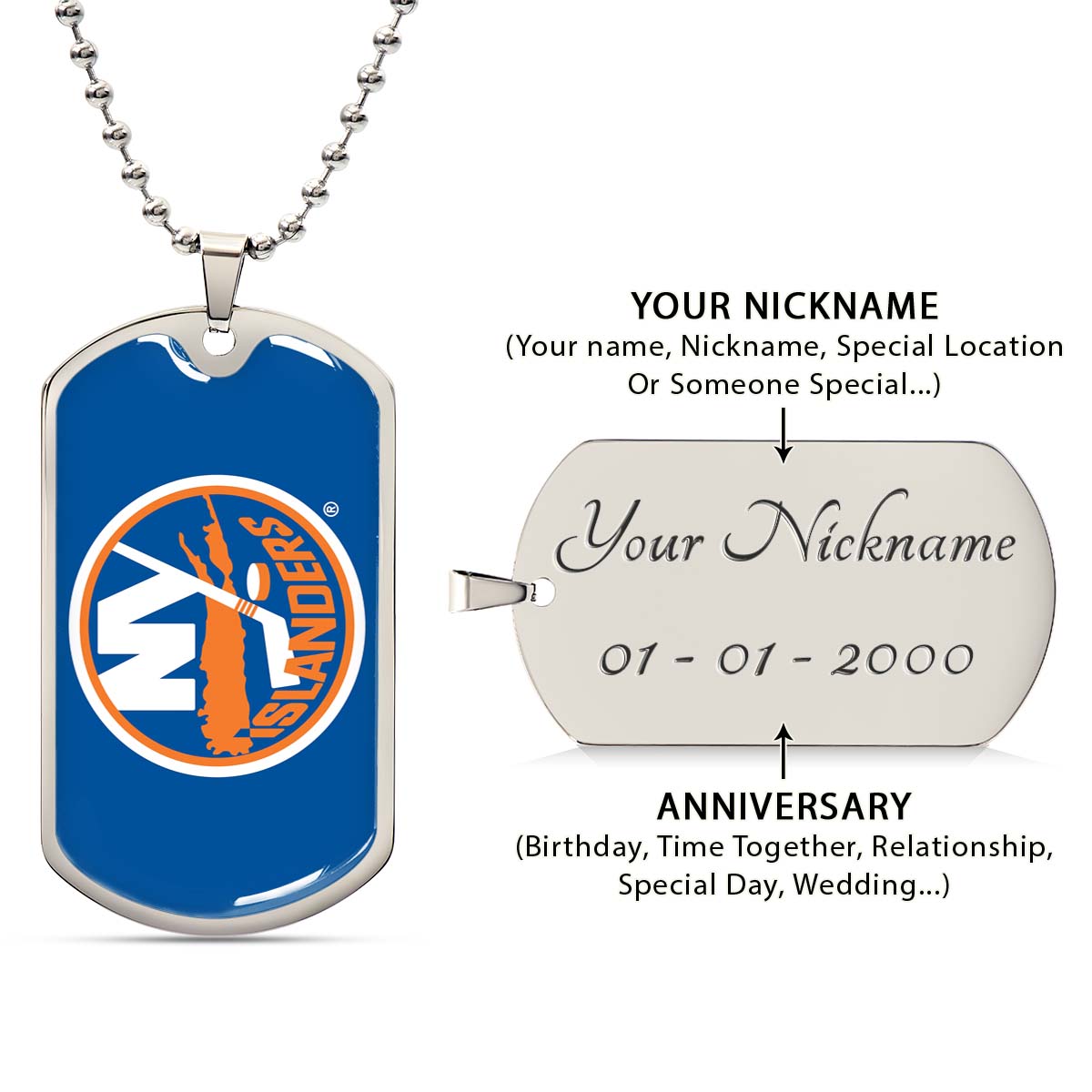 Ice Hockey - HKD026 - New York Islanders Sports - Ice Hockey Dog Tag - Military Ball Chain - Luxury Dog Tag