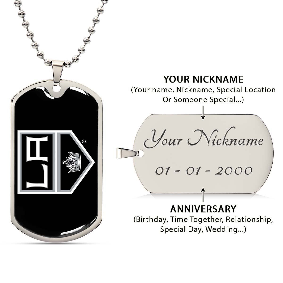 Ice Hockey - HKD033 - Los Angeles Kings - Ice Hockey Dog Tag - Military Ball Chain - Luxury Dog Tag
