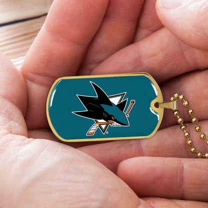 Ice Hockey - HKD035 - San Jose Sharks - Ice Hockey Dog Tag - Military Ball Chain - Luxury Dog Tag