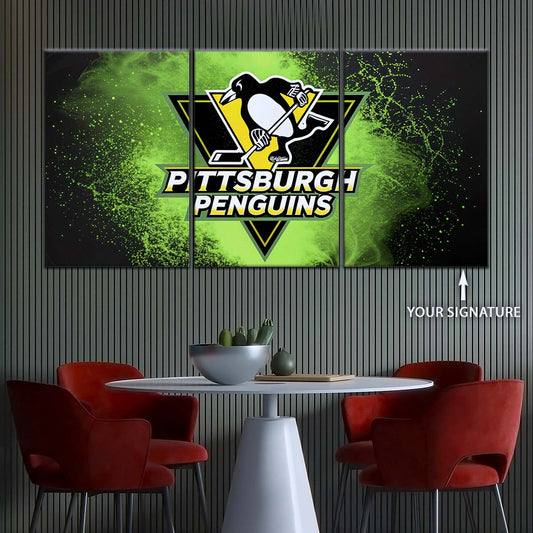Ice Hockey Team Wall Art - IH5034 - Pittsburgh Penguins - Neon Ice Emblem - Ice Hockey Team Poster - Ice Hockey Team Canvas