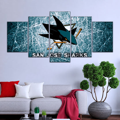 Hockey Canvas Wall Art - IH5033 - San Jose Sharks - Fierce Hockey Spirit on Ice