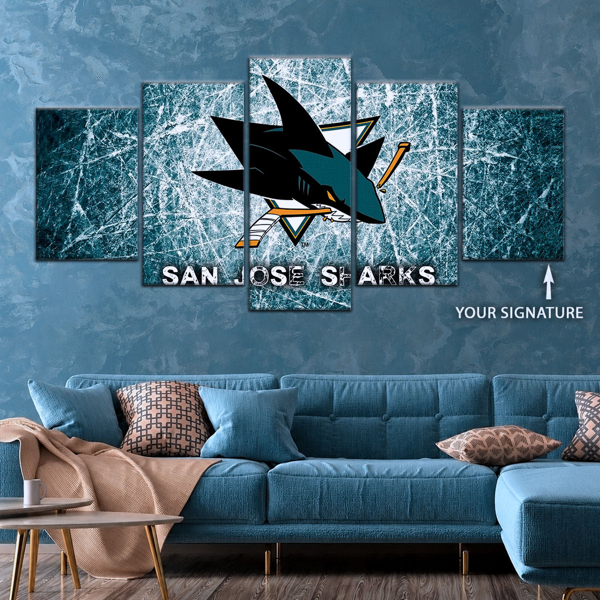 Hockey Canvas Wall Art - IH5033 - San Jose Sharks - Fierce Hockey Spirit on Ice