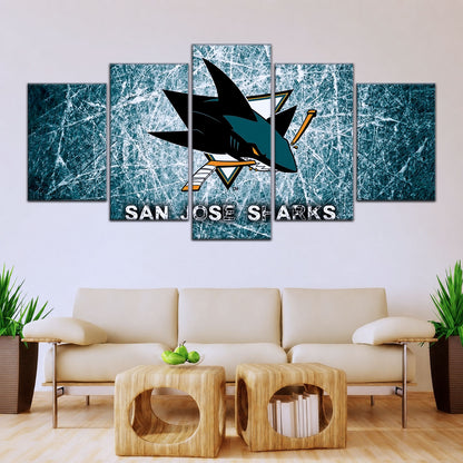Hockey Canvas Wall Art - IH5033 - San Jose Sharks - Fierce Hockey Spirit on Ice