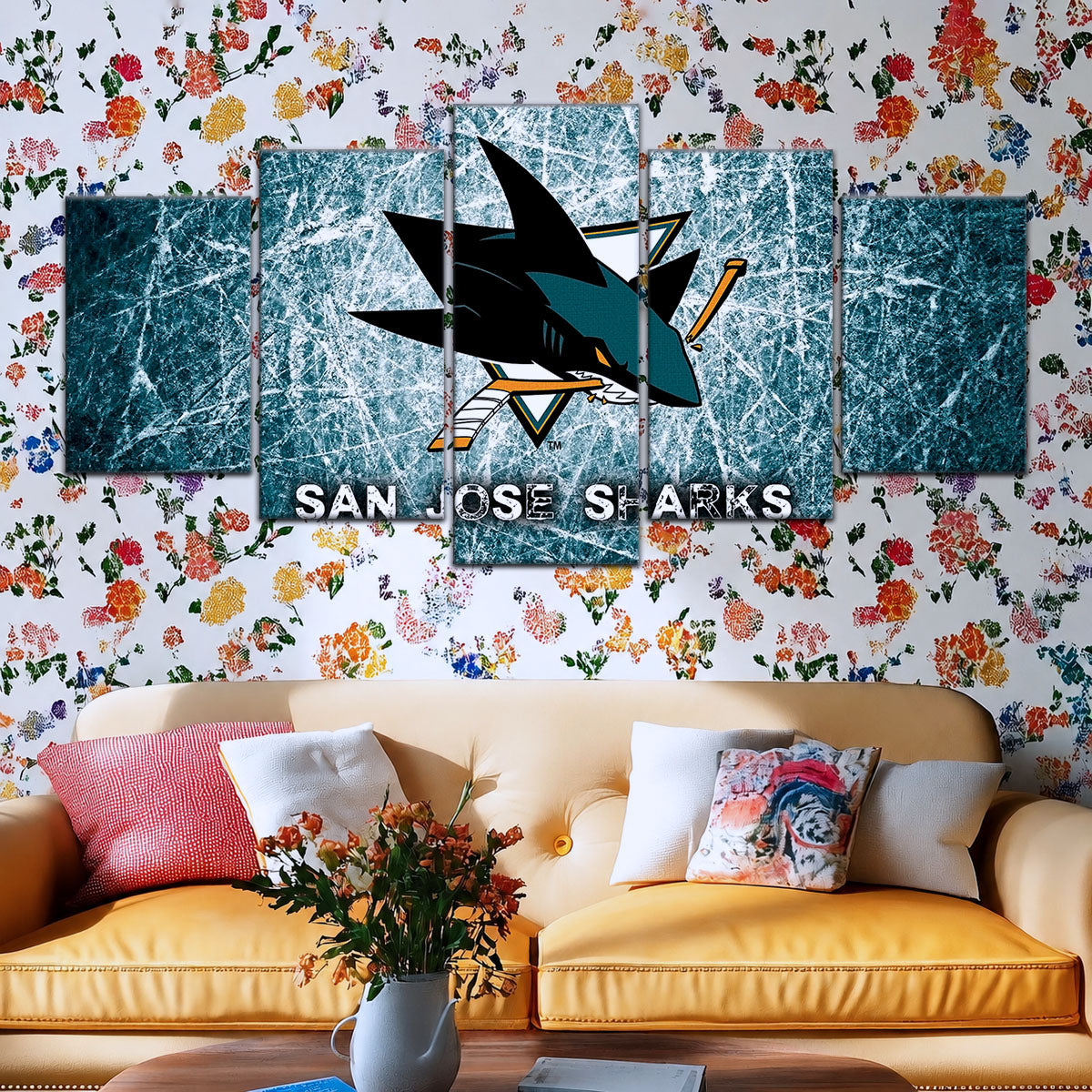 Hockey Canvas Wall Art - IH5033 - San Jose Sharks - Fierce Hockey Spirit on Ice