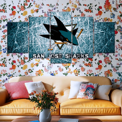 Hockey Canvas Wall Art - IH5033 - San Jose Sharks - Fierce Hockey Spirit on Ice