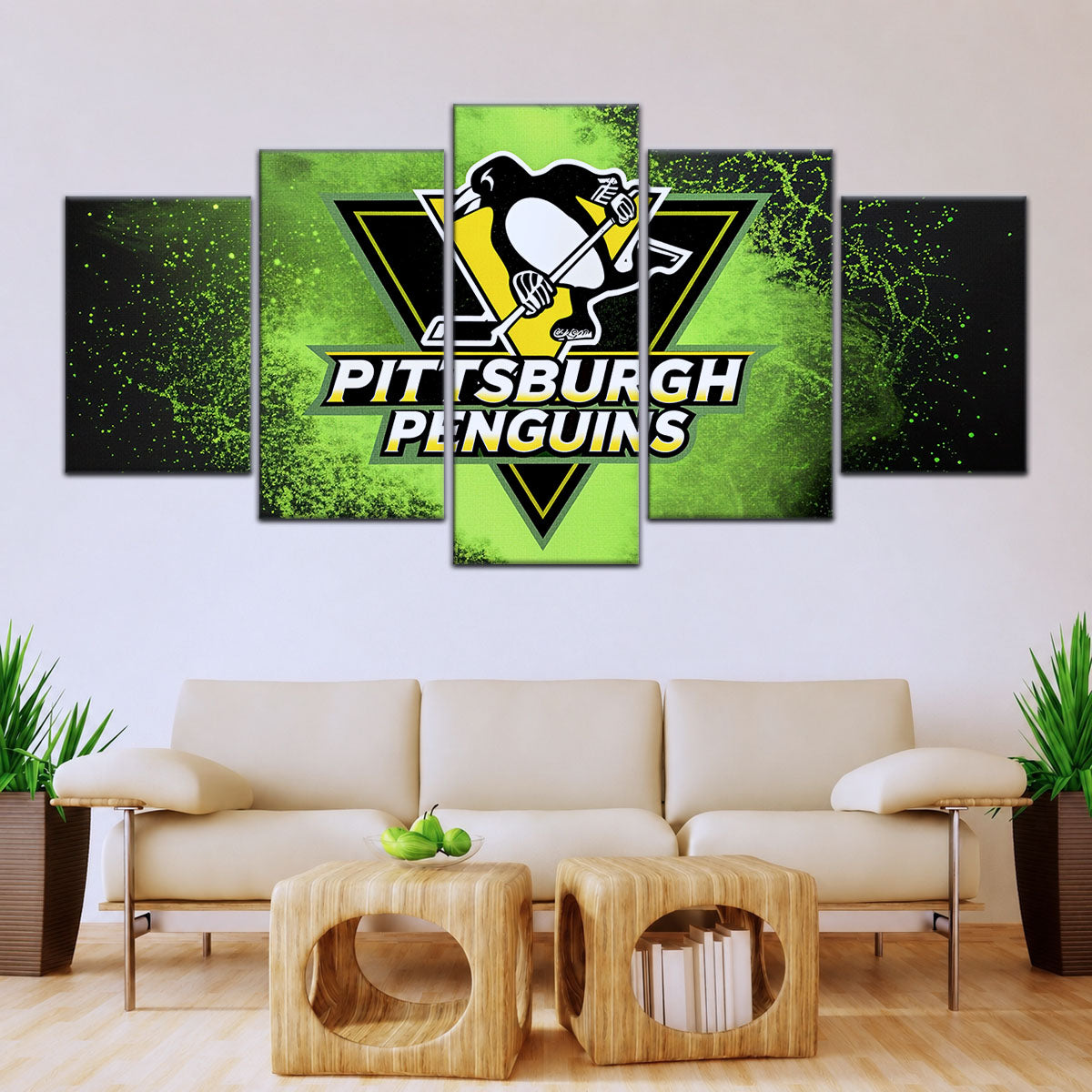 Hockey Canvas Wall Art - IH5034 - Pittsburgh Penguins - Neon Ice Emblem