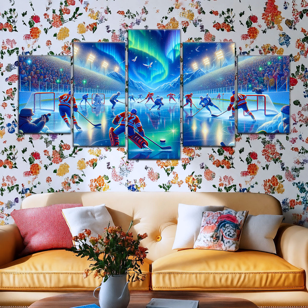 Hockey Canvas Wall Art - IH5040 - Spectacular Northern Lights NHL Game
