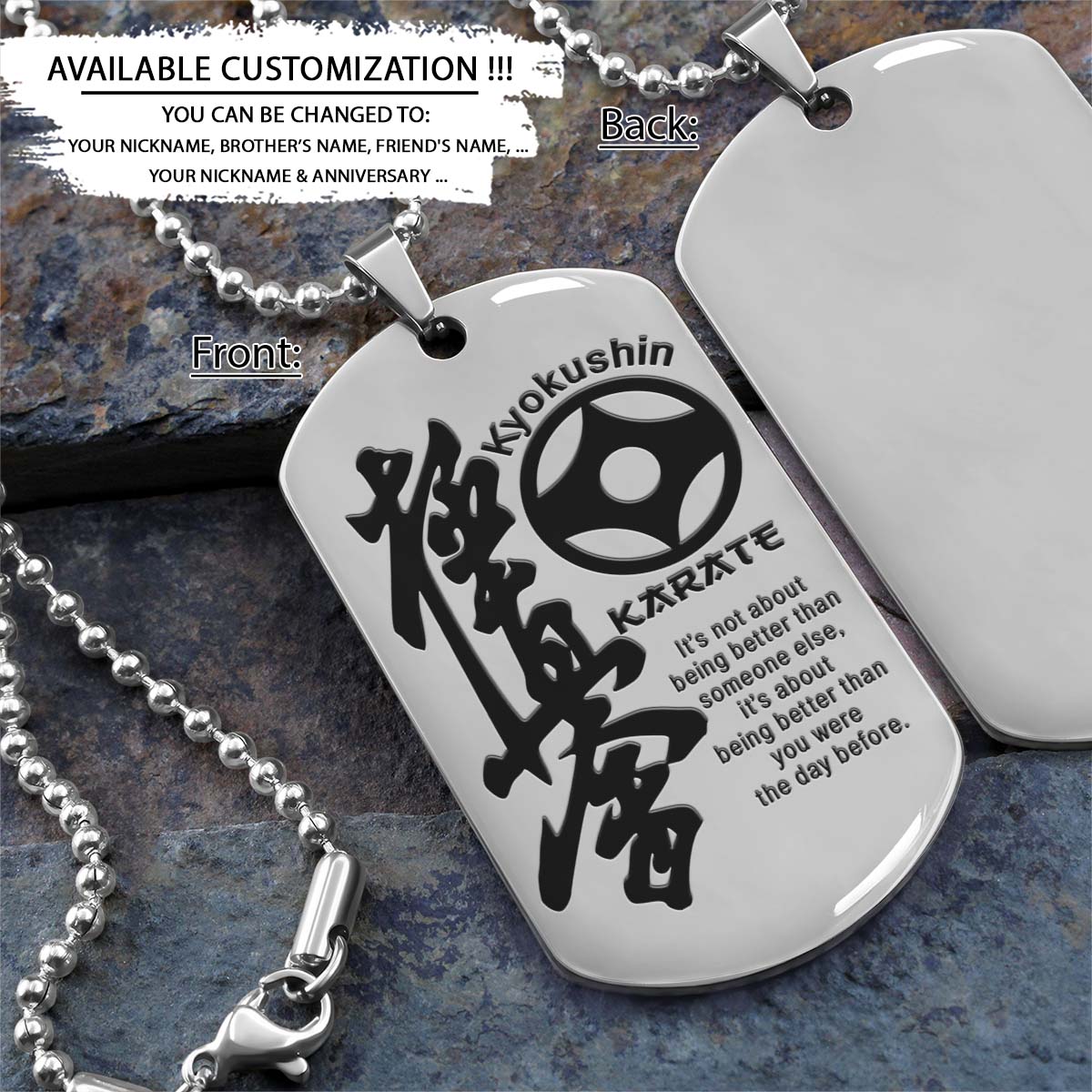 karate dog tag - it’s about being better than you were the day before - kyokushin karate - karate necklace - engrave dog tag