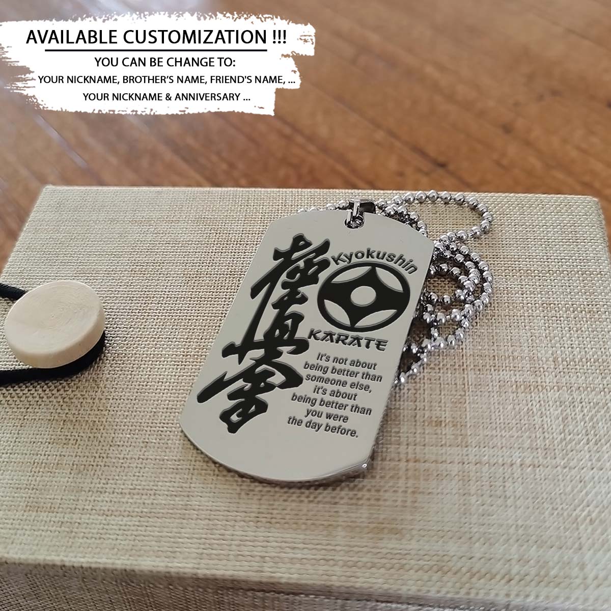 karate dog tag - it’s about being better than you were the day before - kyokushin karate - karate necklace - engrave dog tag
