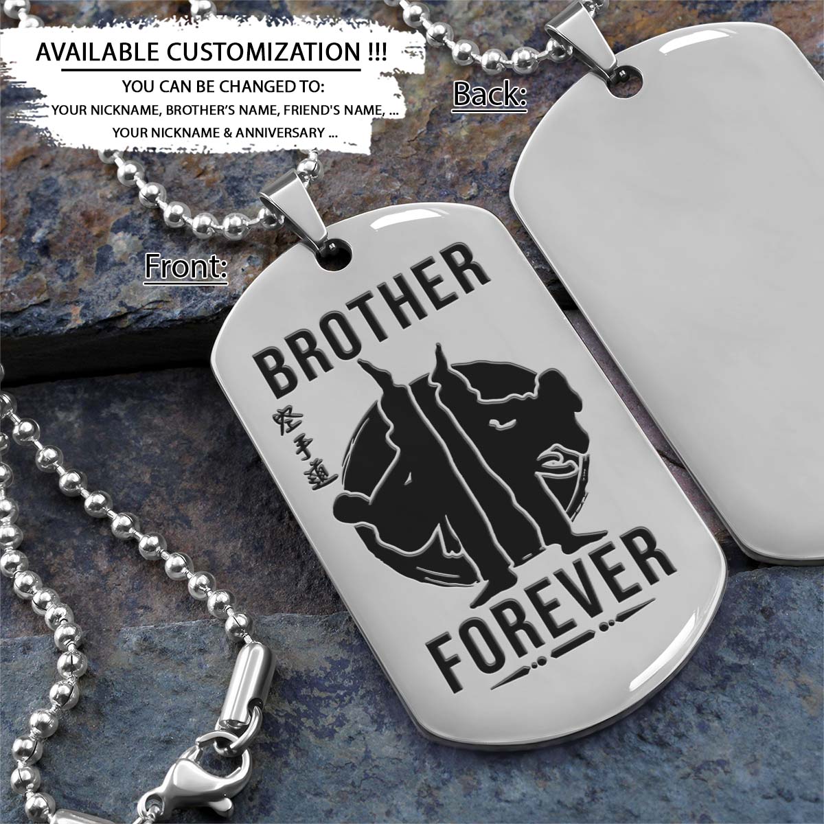 karate dog tag - brother forever - karatedo - shotokan - kyokushin - goju-ryu - uechi-ryu - wado-ryu - shito-ryu - karate necklace - engrave dog tag