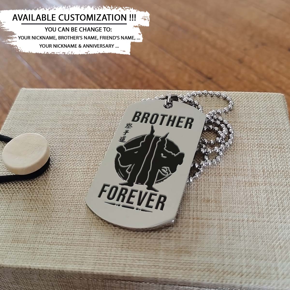 karate dog tag - brother forever - karatedo - shotokan - kyokushin - goju-ryu - uechi-ryu - wado-ryu - shito-ryu - karate necklace - engrave dog tag
