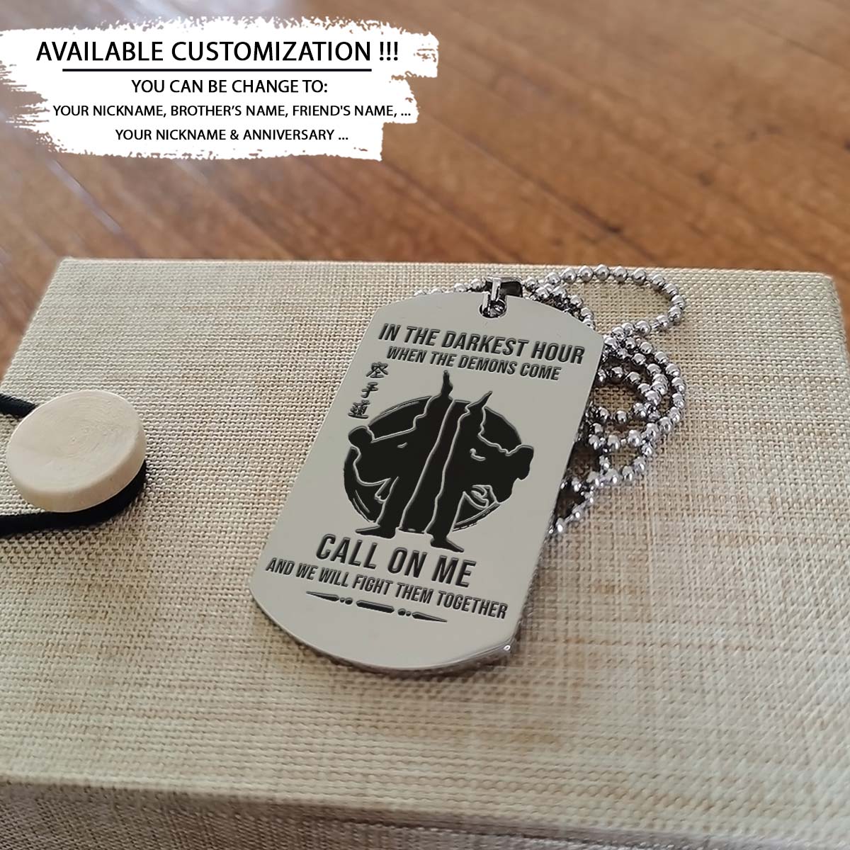 Karate Dog Tag - In The Darkest Hour - Karatedo - Shotokan - Kyokushin - Goju-ryu - Uechi-ryu - Wado-ryu - Shito-ryu - Karate Necklace - Engrave Dog Tag