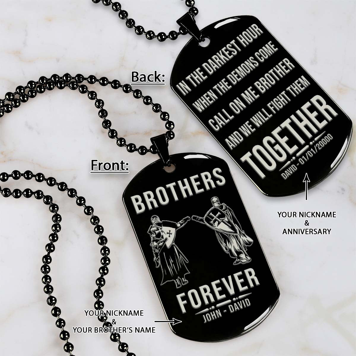 knight templar dog tag - brothers forever - call on me brother - crusades - chivalry - religious zeal - templar wealth - mysterious legacy - knight templar necklace - engrave dog tag