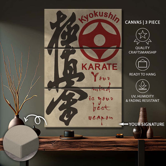 Karate - 3 Piece Wall Art - KA009 - Your Mind Is Your Best Weapon - Kyokushin Karate - Karate Canvas