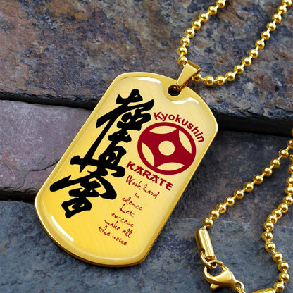 Karate - KADL004 - Work Hard In Silence Let Success Make All The Noise - Kyokushin Karate - Karate Dog Tag - Military Ball Chain - Luxury Dog Tag