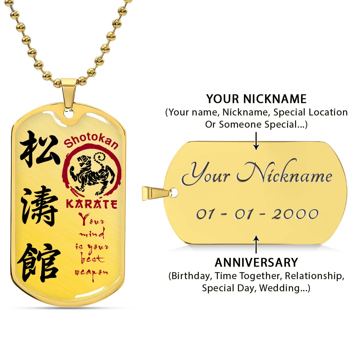 Karate - KADL007 - Your Mind Is Your Best Weapon - Shotokan Karate - Karate Dog Tag - Military Ball Chain - Luxury Dog Tag