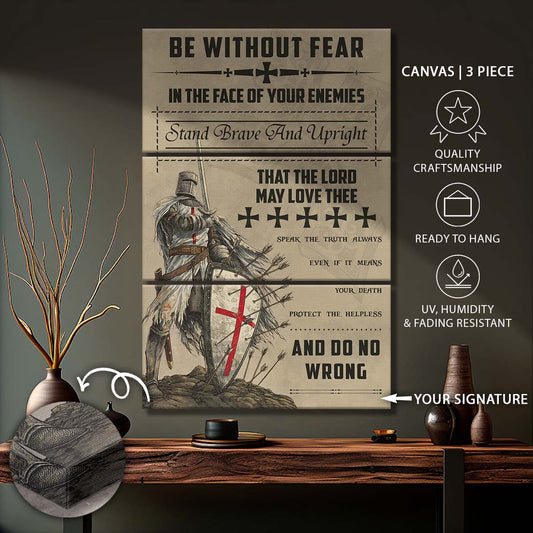 Knight Templar - 3 Piece Wall Art - KT017 - Be Without Fear - Knight Templar Canvas