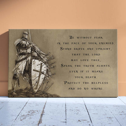Knight Templar Wall Art - Knight Templar Poster - Knight Templar Canvas - Be Without Fear - KT001 - Horizontal Poster - Horizontal Canvas