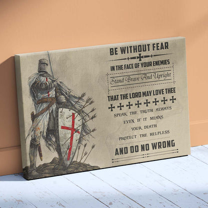 Knight Templar Wall Art - Knight Templar Poster - Knight Templar Canvas - Be Without Fear - KT020 - Horizontal Poster - Horizontal Canvas