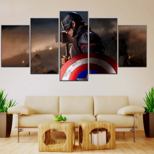 Marvel Wall Art - MCU5048 - Captain America - Steve Rogers - Mjölnir Hammer Shield - Avengers EndGame - Marvel Cinematic Universe Poster - Marvel Cinematic Universe Canvas