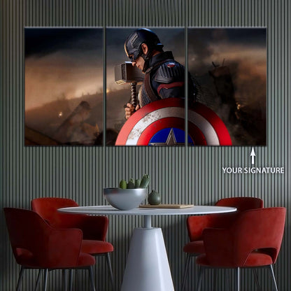 Marvel Wall Art - MCU5048 - Captain America - Steve Rogers - Mjölnir Hammer Shield - Avengers EndGame - Marvel Cinematic Universe Poster - Marvel Cinematic Universe Canvas