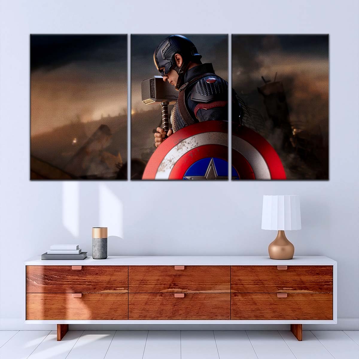 Marvel Wall Art - MCU5048 - Captain America - Steve Rogers - Mjölnir Hammer Shield - Avengers EndGame - Marvel Cinematic Universe Poster - Marvel Cinematic Universe Canvas