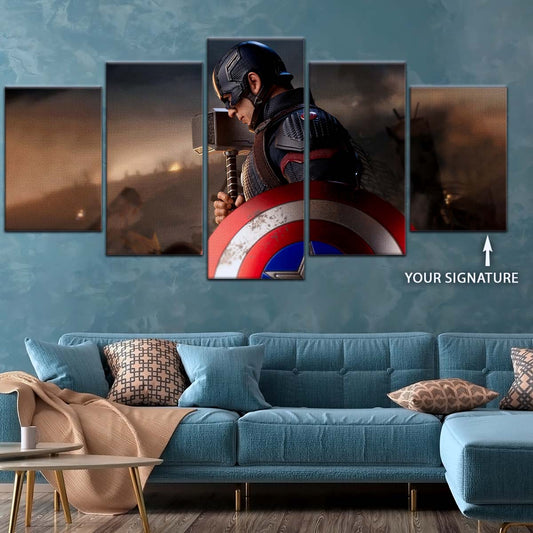 Marvel Wall Art - MCU5048 - Captain America - Steve Rogers - Mjölnir Hammer Shield - Avengers EndGame - Marvel Cinematic Universe Poster - Marvel Cinematic Universe Canvas