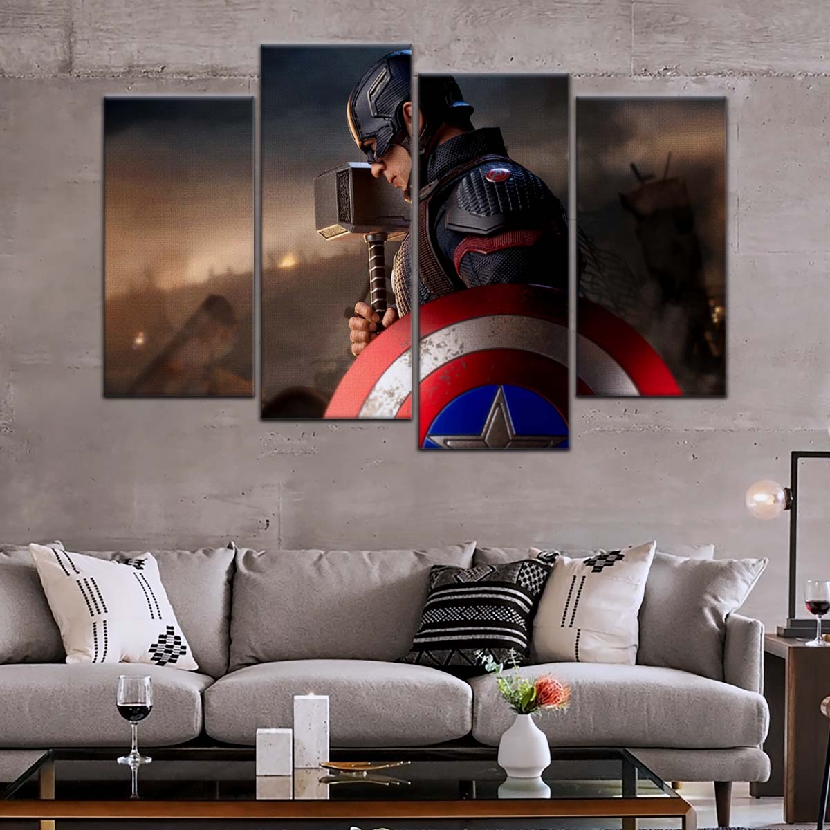 Marvel Wall Art - MCU5048 - Captain America - Steve Rogers - Mjölnir Hammer Shield - Avengers EndGame - Marvel Cinematic Universe Poster - Marvel Cinematic Universe Canvas