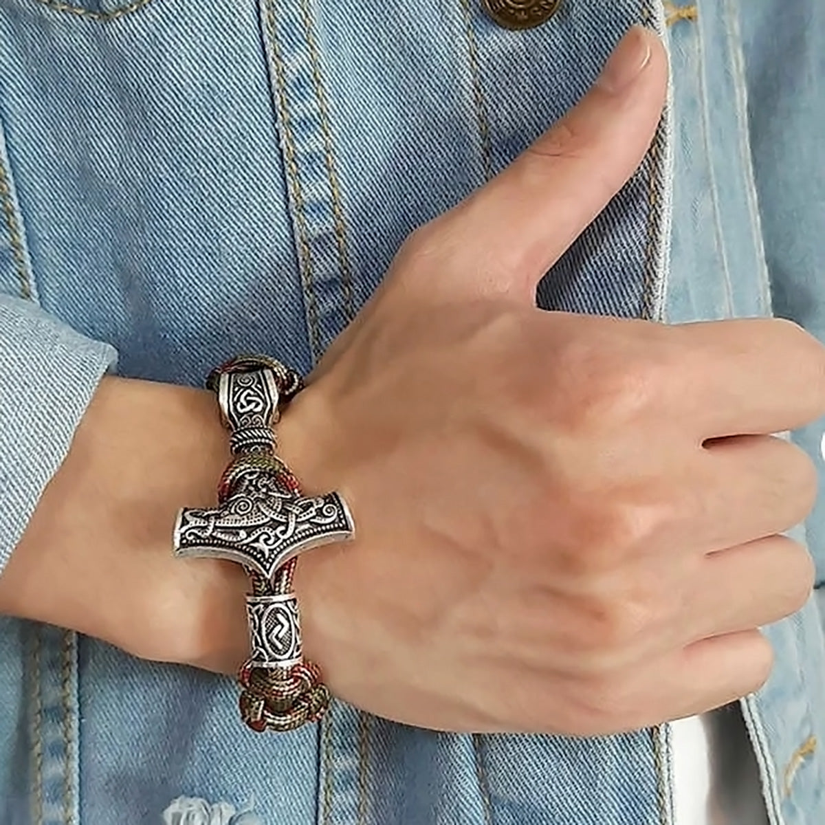 Viking - Men's Vintage Thor Hammer Viking Mjolnir Rope Bracelets, Retro Norse Mythology Runes Amulet Wristband Jewelry