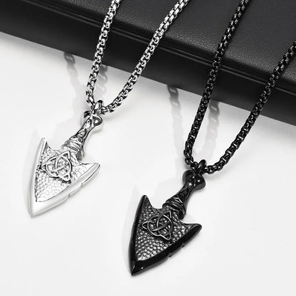 Viking - Mens Hammered Arrow Necklaces, Nordic Viking Celtic Knot Pendant with Box Chain, Protection Amulet Jewelry
