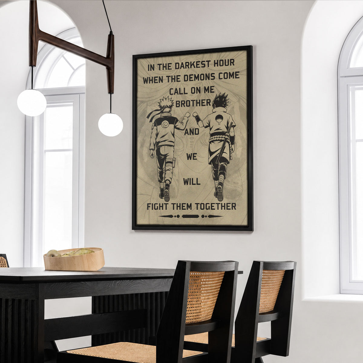 Naruto Uzumaki & Sasuke Uchiha Canvas Wall Art - Call On Me Brother - Brotherhood Quote Poster & Framed Ready to Hang Living Room Man Cave Decor - NA001