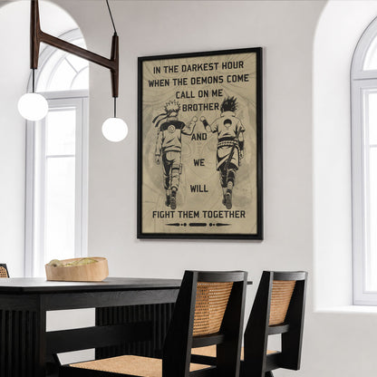 Naruto Uzumaki & Sasuke Uchiha Canvas Wall Art - Call On Me Brother - Brotherhood Quote Poster & Framed Ready to Hang Living Room Man Cave Decor - NA001