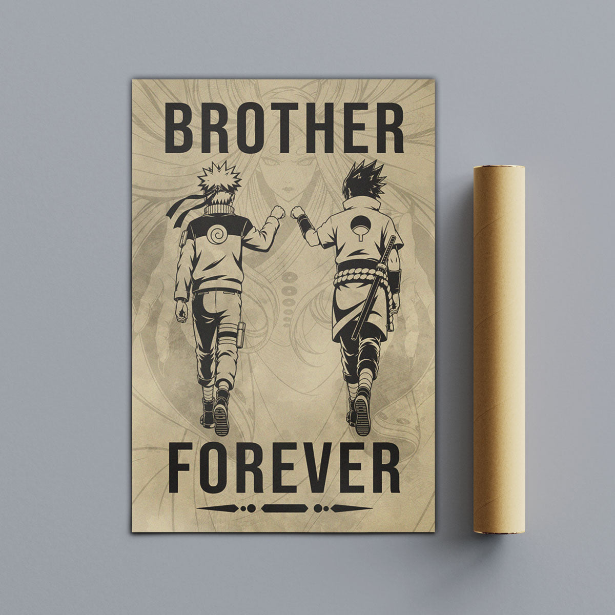 Naruto Uzumaki & Sasuke Uchiha Canvas Wall Art - Brother Forever - Brotherhood Quote Poster & Framed Ready to Hang Living Room Man Cave Decor - NA003