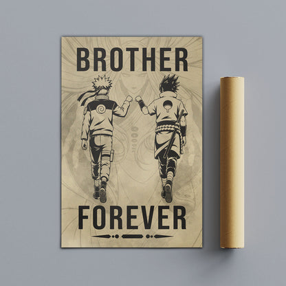 Naruto Uzumaki & Sasuke Uchiha Canvas Wall Art - Brother Forever - Brotherhood Quote Poster & Framed Ready to Hang Living Room Man Cave Decor - NA003