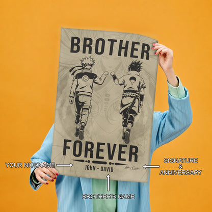 Naruto Uzumaki & Sasuke Uchiha Canvas Wall Art - Brother Forever - Brotherhood Quote Poster & Framed Ready to Hang Living Room Man Cave Decor - NA003