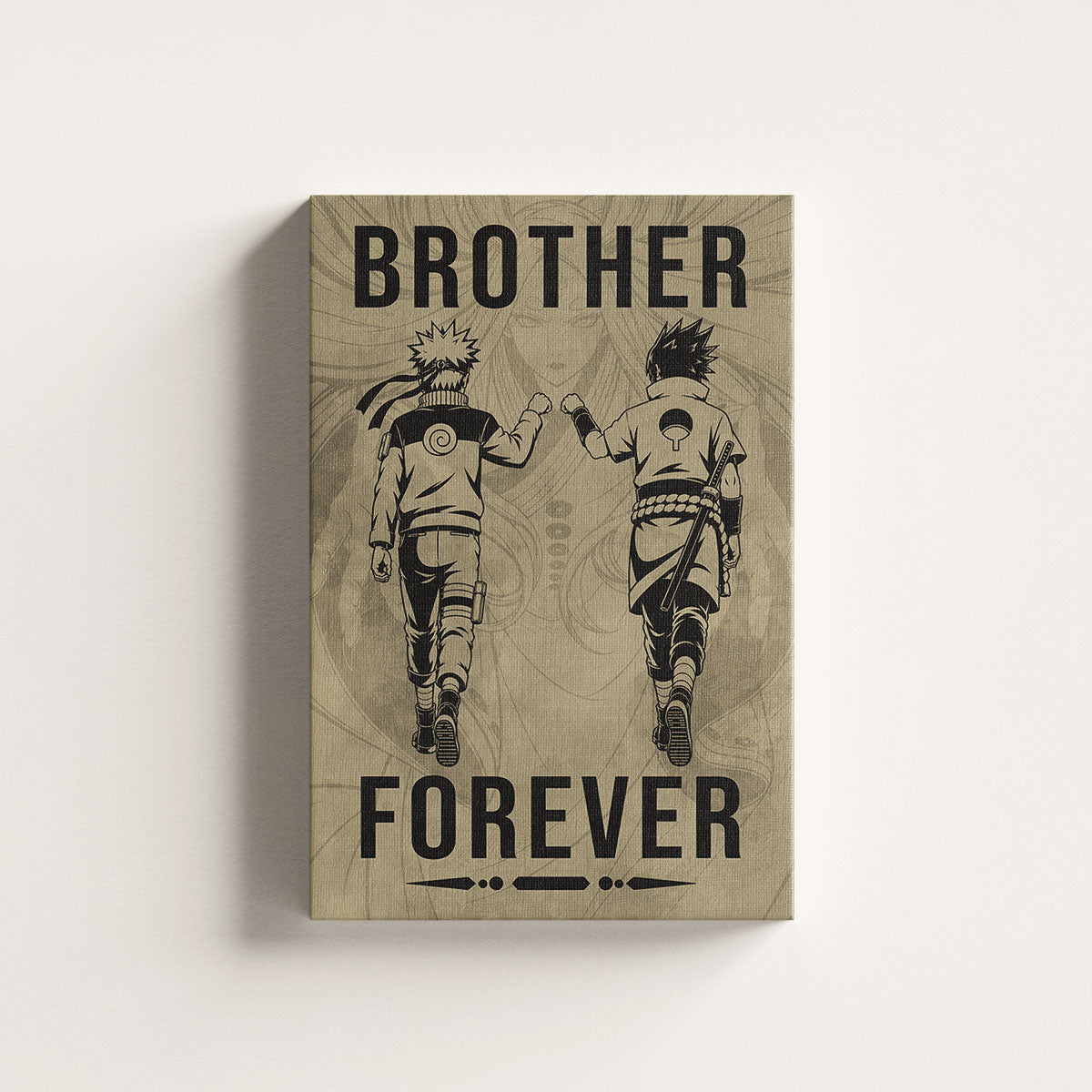 Naruto Uzumaki & Sasuke Uchiha Canvas Wall Art - Brother Forever - Brotherhood Quote Poster & Framed Ready to Hang Living Room Man Cave Decor - NA003