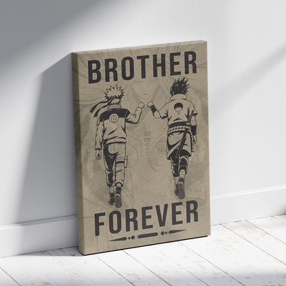 Naruto Uzumaki & Sasuke Uchiha Canvas Wall Art - Brother Forever - Brotherhood Quote Poster & Framed Ready to Hang Living Room Man Cave Decor - NA003