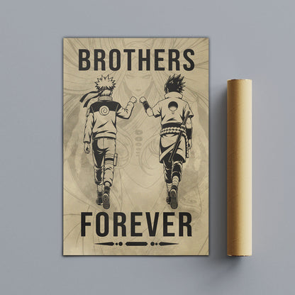 Naruto Uzumaki & Sasuke Uchiha Canvas Wall Art - Brothers Forever - Brotherhood Quote Poster & Framed Ready to Hang Living Room Man Cave Decor - NA004
