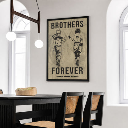 Naruto Uzumaki & Sasuke Uchiha Canvas Wall Art - Brothers Forever - Brotherhood Quote Poster & Framed Ready to Hang Living Room Man Cave Decor - NA004