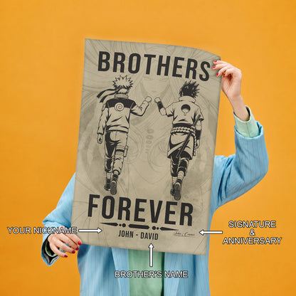 Naruto Uzumaki & Sasuke Uchiha Canvas Wall Art - Brothers Forever - Brotherhood Quote Poster & Framed Ready to Hang Living Room Man Cave Decor - NA004