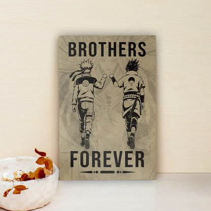 Naruto Uzumaki & Sasuke Uchiha Canvas Wall Art - Brothers Forever - Brotherhood Quote Poster & Framed Ready to Hang Living Room Man Cave Decor - NA004