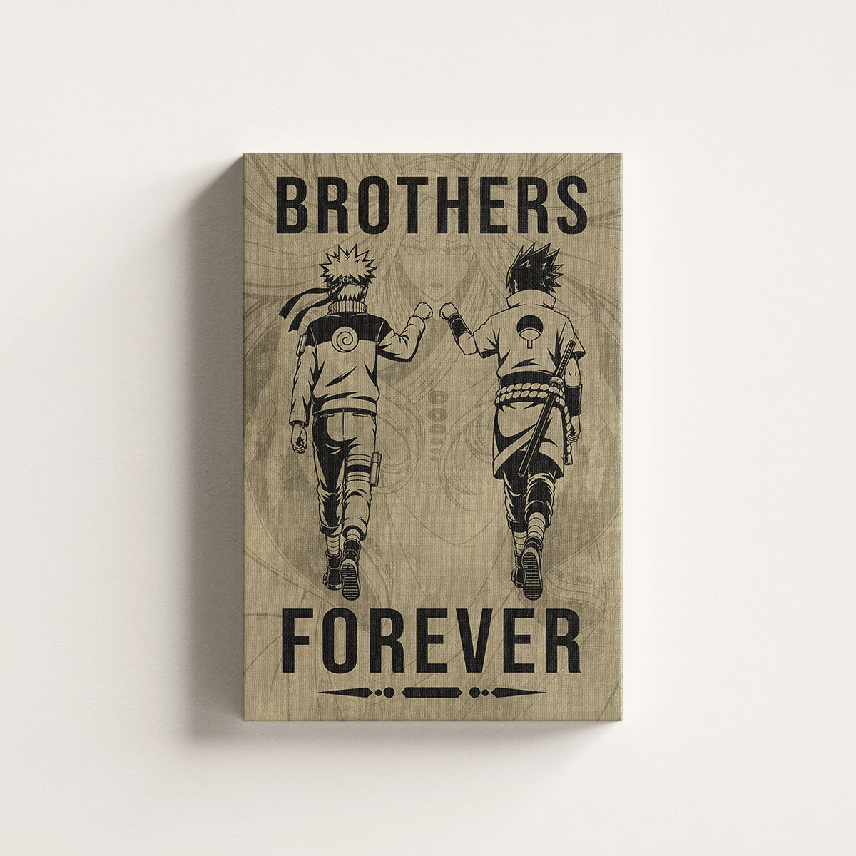 Naruto Uzumaki & Sasuke Uchiha Canvas Wall Art - Brothers Forever - Brotherhood Quote Poster & Framed Ready to Hang Living Room Man Cave Decor - NA004