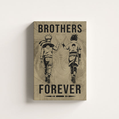 Naruto Uzumaki & Sasuke Uchiha Canvas Wall Art - Brothers Forever - Brotherhood Quote Poster & Framed Ready to Hang Living Room Man Cave Decor - NA004