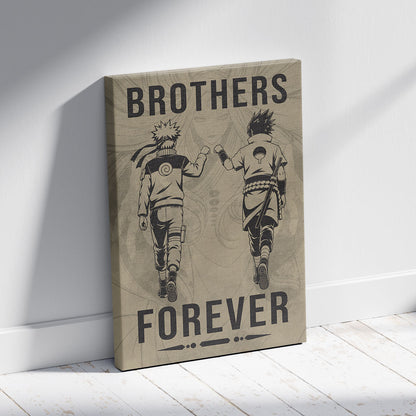 Naruto Uzumaki & Sasuke Uchiha Canvas Wall Art - Brothers Forever - Brotherhood Quote Poster & Framed Ready to Hang Living Room Man Cave Decor - NA004