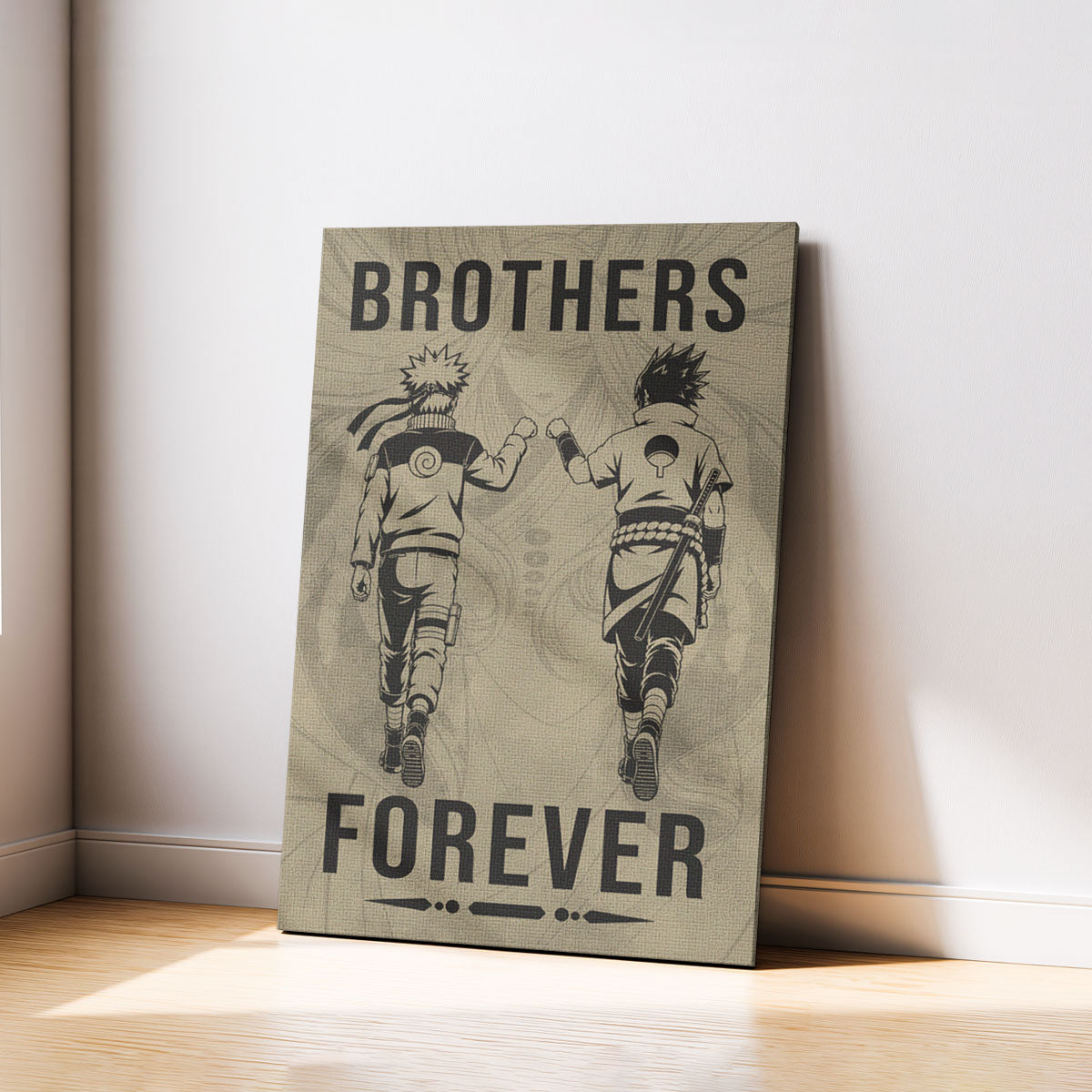 Naruto Uzumaki & Sasuke Uchiha Canvas Wall Art - Brothers Forever - Brotherhood Quote Poster & Framed Ready to Hang Living Room Man Cave Decor - NA004