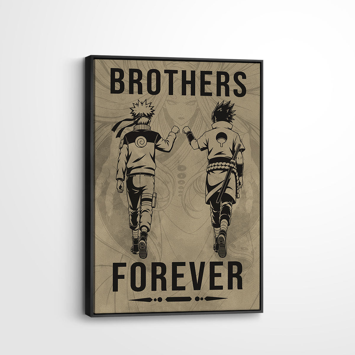 Naruto Uzumaki & Sasuke Uchiha Canvas Wall Art - Brothers Forever - Brotherhood Quote Poster & Framed Ready to Hang Living Room Man Cave Decor - NA004