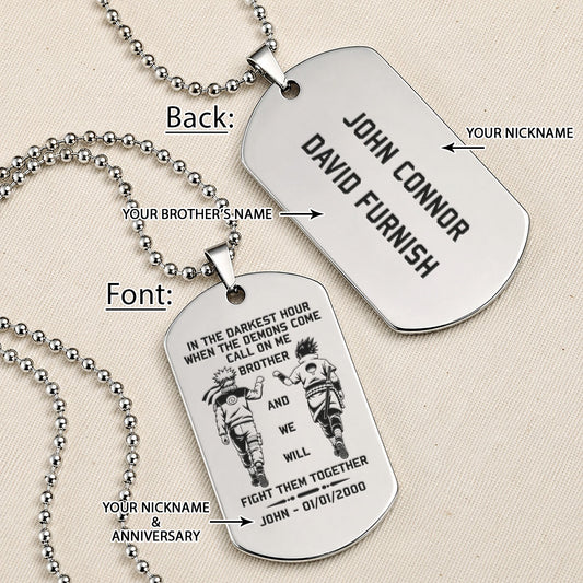 Naruto Engraved Dog Tag Necklace - NAD001 -  Naruto Uzumaki - Sasuke Uchiha - Call On Me Brother