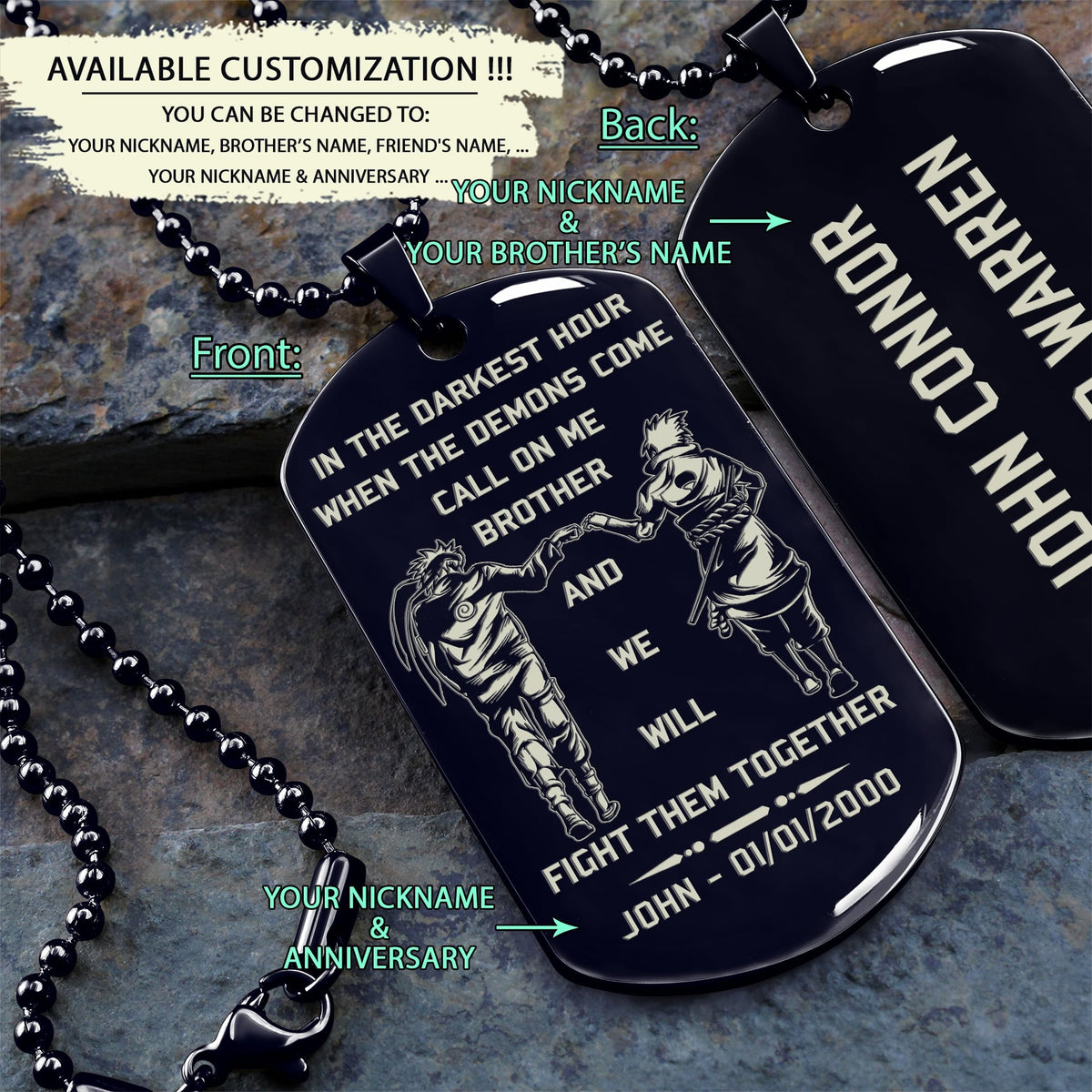 NAD004 - Call On Me Brother - English - Naruto - Sasuke - Engrave Black Dog Tag